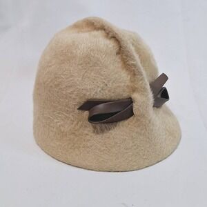 Vtg Mr.John Debutante‎ Bucket Hat Fur Carlton Pirie Scott 1950s Ribbon Creme